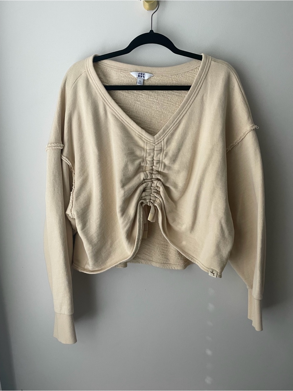 Joy Lab Cropped Drawstring V-Neck Sweater - Cream